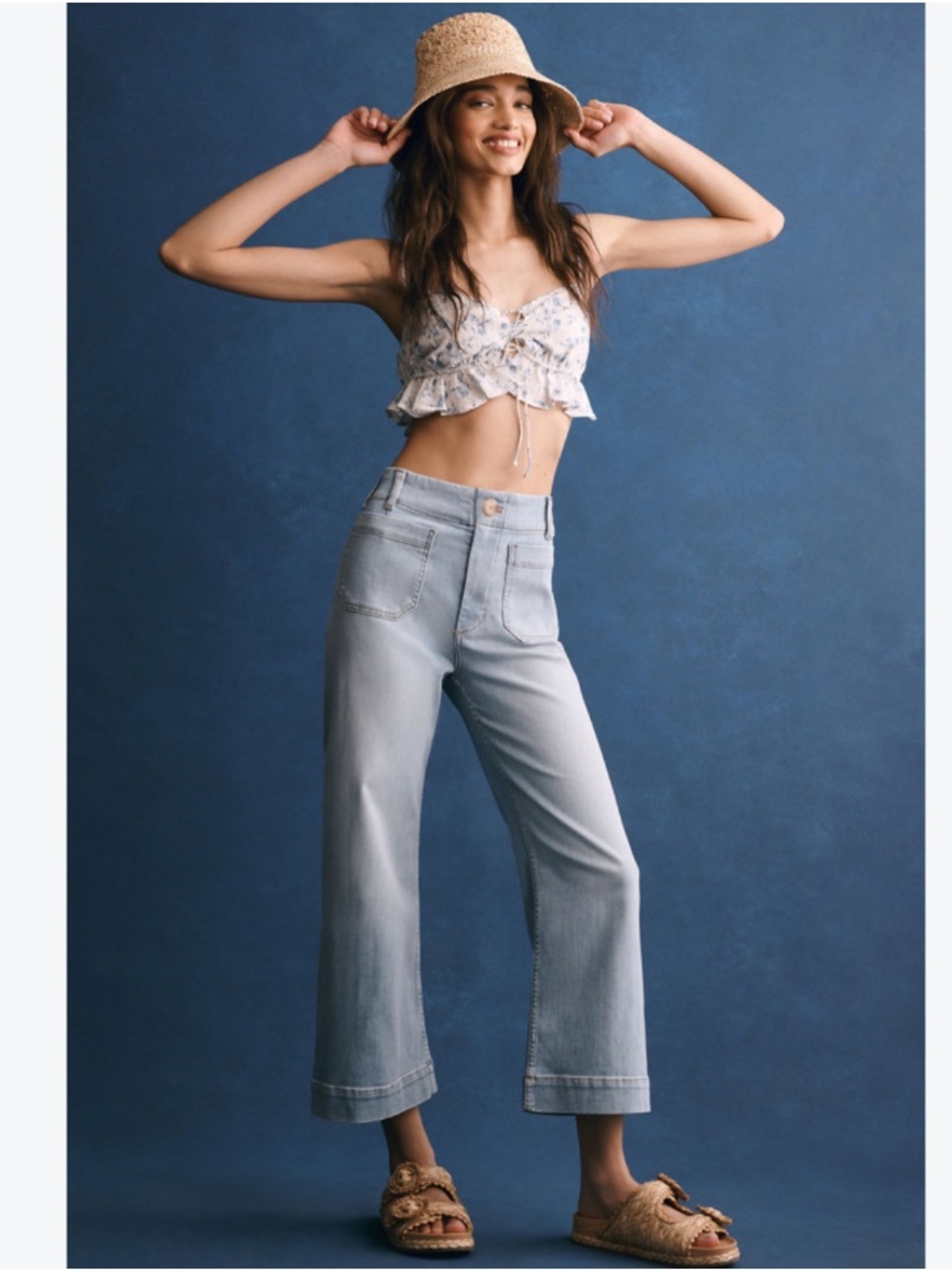 Anthropologie Maeve Jeans The Colette Pant Wide-Leg Crop in Light Blue Denim